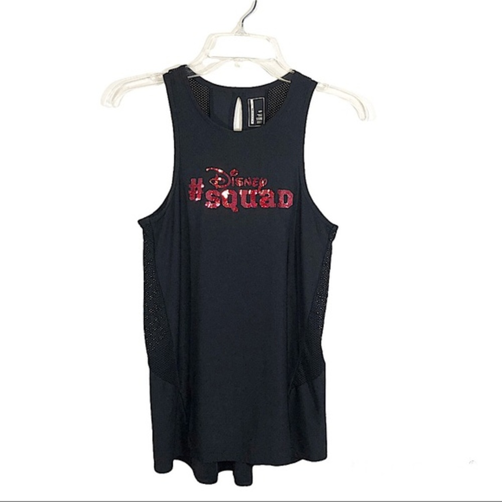 Mondetta Womens Disney # SQUAD Black Tank Top With Mesh Inserts S